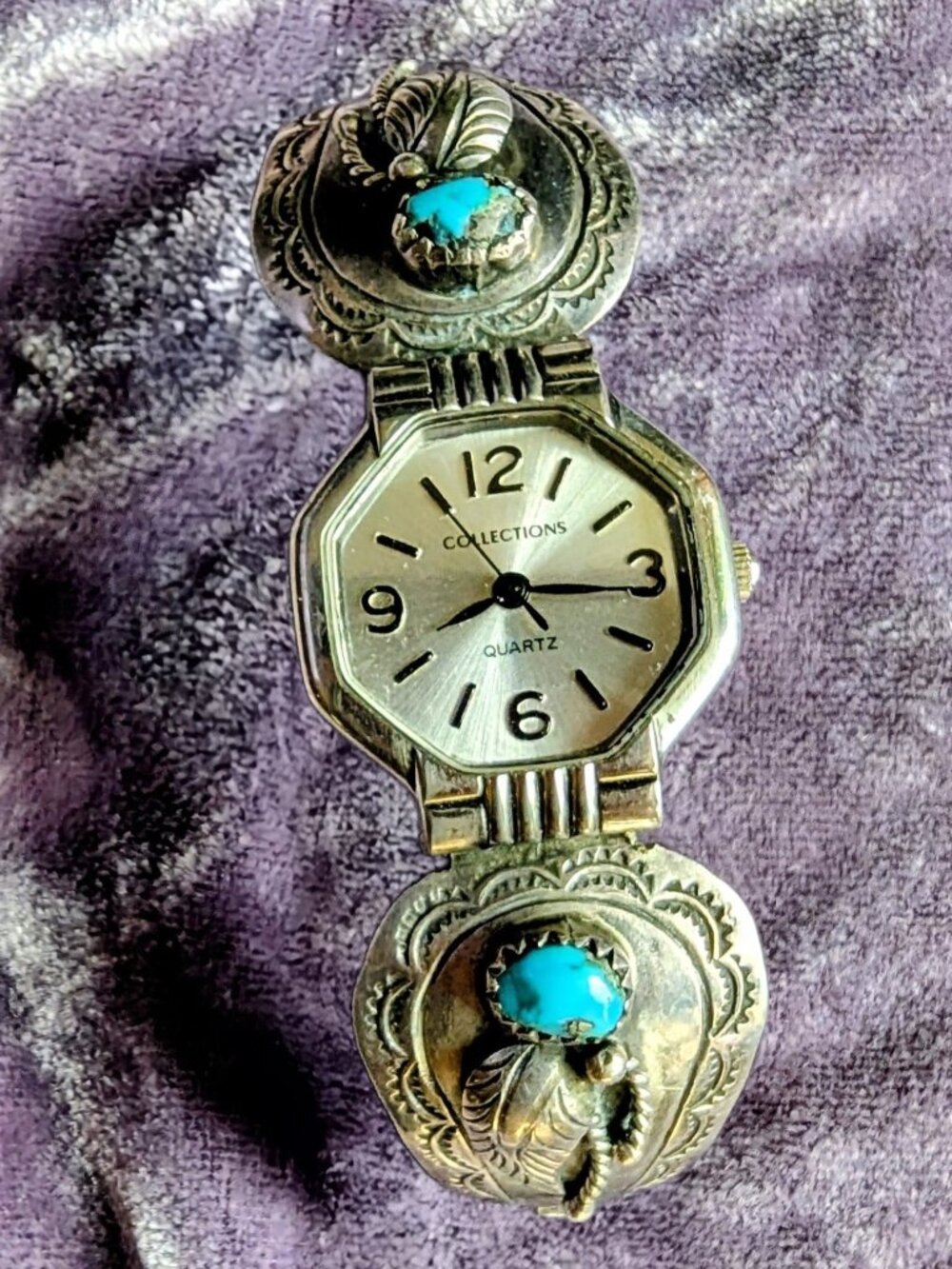 Sterling silver & turquoise Southwest watch. Handmade, stamped, signed.